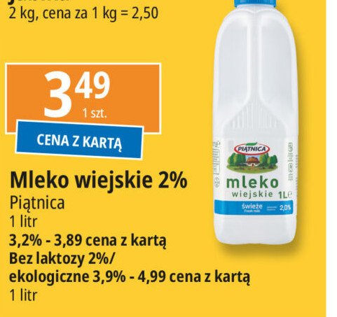 Mleko wiejskie bez laktozy 2% Piątnica promocja