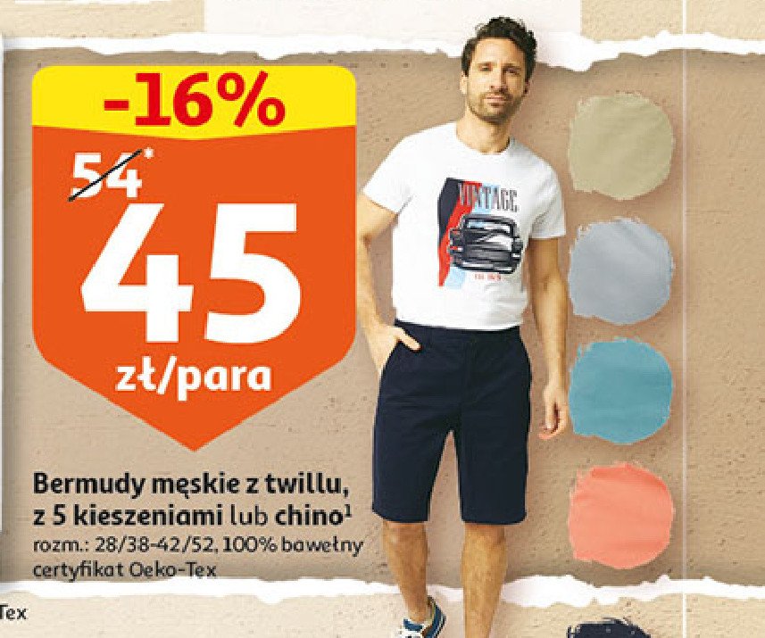 Spodnie męskie chino regulowane 28/38-42/52 Auchan inextenso promocja