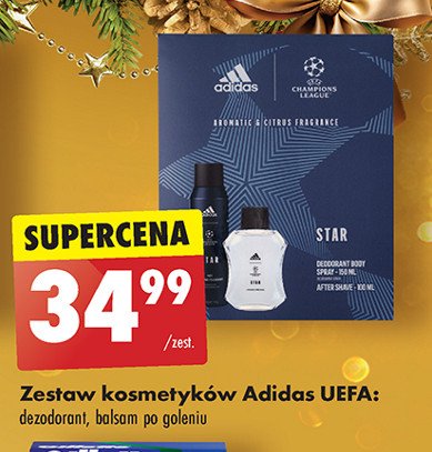 Zestaw w pudełku champions league star edition dezodorant 150 ml + balsam po goleniu 100 ml Adidas zestawy Adidas cosmetics promocja w Biedronka