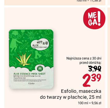 Maska do twarzy aloe essence Esfolio promocja