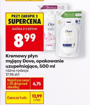 Kremowy płyn myjący Dove, opakowanie uzupełniające, 500 ml promocja w Biedronka