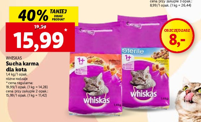 Karma dla kota z tuńczykiem Whiskas sterile promocje