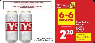 Piwo Tyskie Gronie puszka 500 ml promocja w Biedronka
