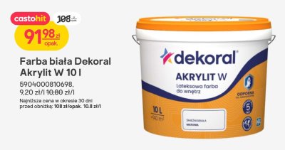 Farba biała Akrylit W 10 l promocja w Castorama
