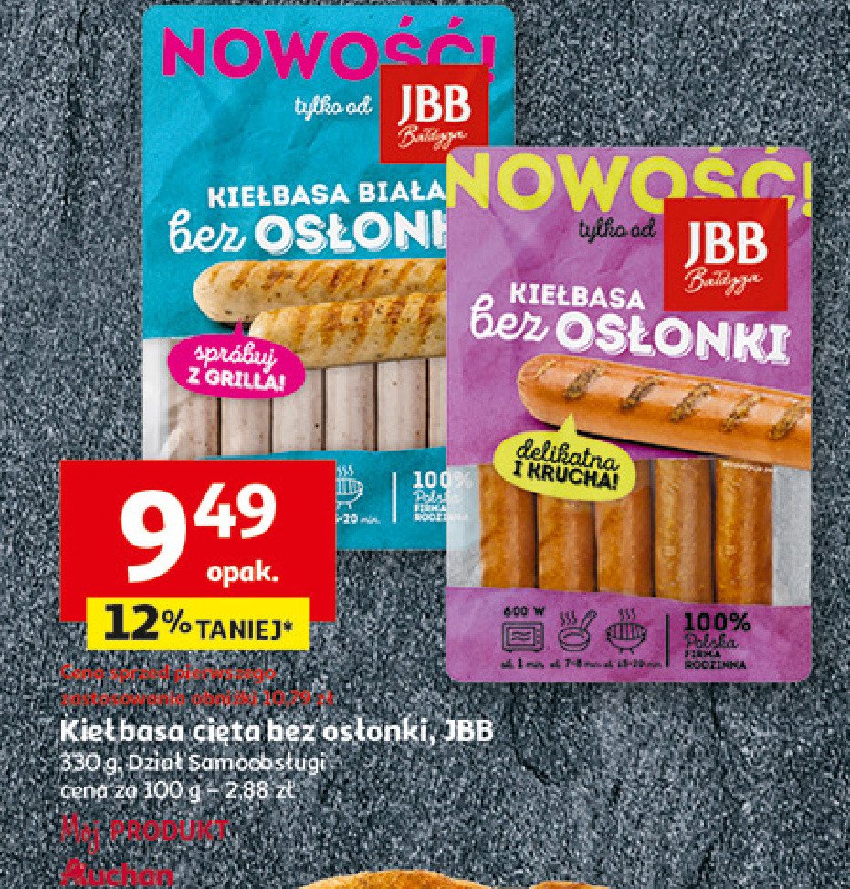 Kiełbaski białe bez osłonki Jbb bałdyga promocja w Auchan