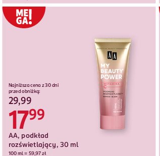 Podkład rozświetlający 01 vanilla Aa my beauty power promocja w Rossmann