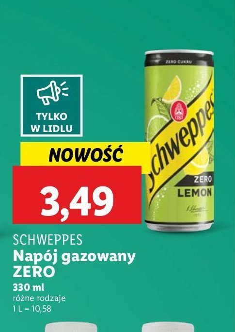 Napój lemon zero Schweppes promocja w Lidl