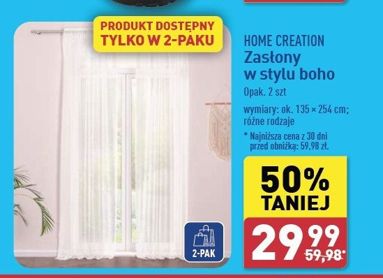 Zasłony w stylu boho z taśmą firankową 135 x 254 cm Home creation promocja