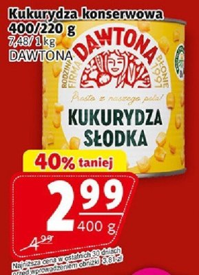 Kukurydza konserwowa Kukurydza słodka 400/220 g DAWTONA promocja w Prim Market