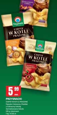 Chipsy Przysnacki w kotle prażone Papryka Czerwona, Cheddar z Czerwoną Cebulą, Karmelizowana Cebula promocja w Chorten