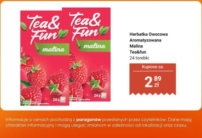 Herbatka Owocowa Aromatyzowana Malina Tea&fun promocja w Dino