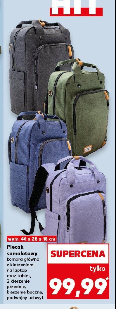 Plecak samolotowy 40 x 28 x 18 cm promocja w Kaufland