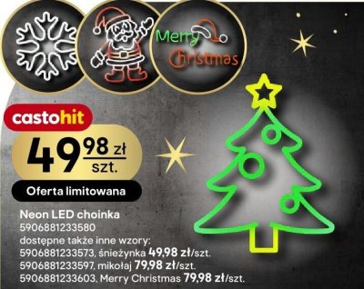 Neon LED choinka 5906881233680 dostępne także inne wzory: 5906881233673, śnieżynka 49,98 zł/szt. 5906881233697, mikołaj 79,98 zł/szt. 5906881233603, Merry Christmas 79,98 zł/szt. promocja w Castorama