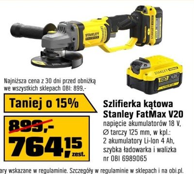 Szlifierka kątowa Stanley FatMax V20 promocja w OBI