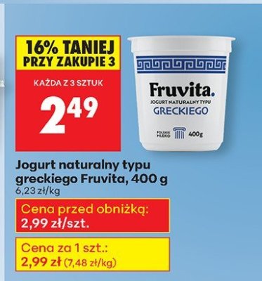 Jogurt naturalny typu greckiego Fruvita, 400 g promocja w Biedronka