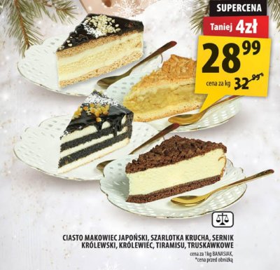 Ciasto makowiec japoński, szarlotka krucha, sernik królewski, królowiec, tiramisu, truskawkowe promocja w Arhelan