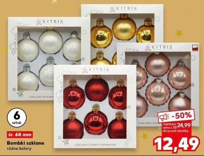 Bombki szklane VITBIS różne kolory śr. 60 mm promocja w Kaufland