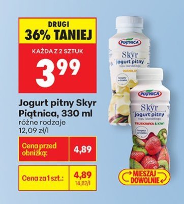 Jogurt pitny Skyr Piątnica różne rodzaje 330 ml promocja w Biedronka