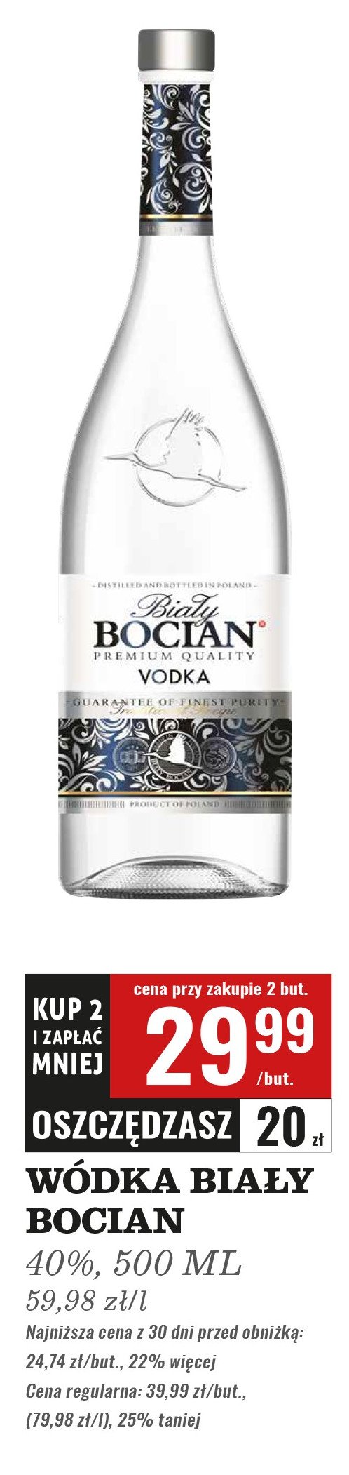 Wódka Biały bocian vodka promocja w Biedronka