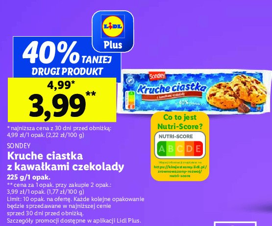 Ciastka z kawa艂kami czekolady Sondey promocja