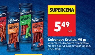Kabanosy Krakus, 95 g: wiejrzowe, węgierskie, z papryką, z jalapeno promocja w Biedronka