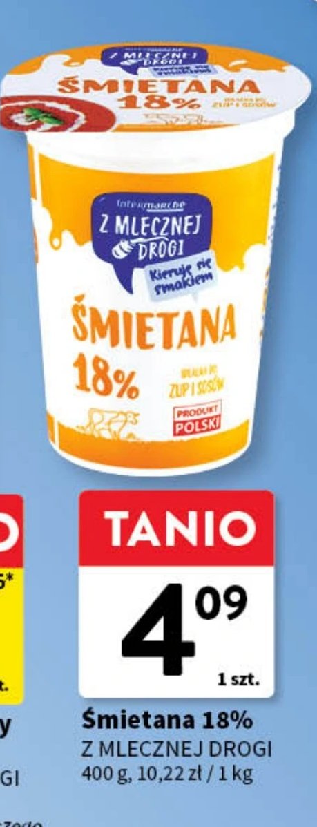 Śmietana 18% Z mlecznej drogi promocja w Intermarche