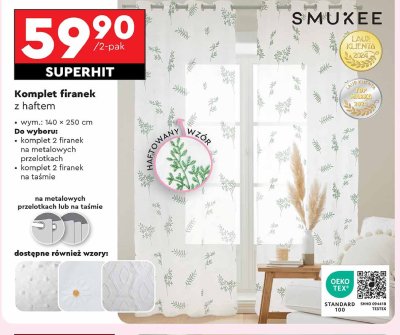 Firanki z haftem 140 x 250 cm na ta艣mie Smukee promocja