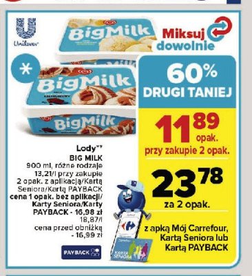 Lody czekolada Algida big milk promocja