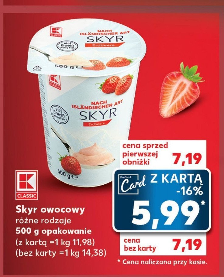 Jogurt skyr truskawkowy K-classic promocja
