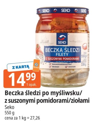 Beczka śledzi z suszonymi pomidorami Seko promocja w Leclerc