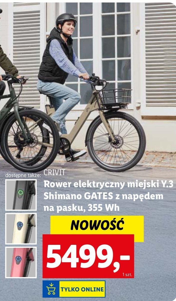 Rower elektryczny shimano gates Crivit promocja w Lidl