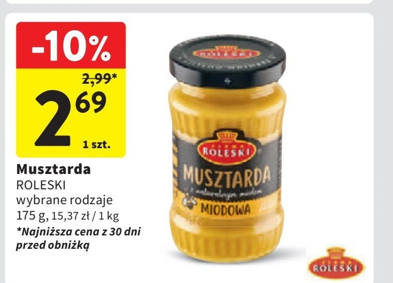 Musztarda delikatesowa miodowa Roleski promocja w Intermarche