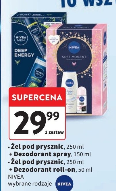 Zestaw żeli pod prysznic: deep boost 500 ml + energy 250 ml Nivea men zestaw promocja w Intermarche