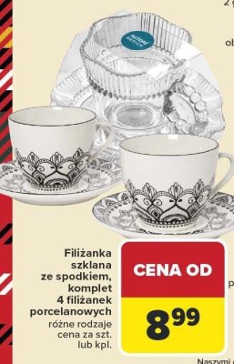 Filiżanka szklana ze spodkiem Carrefour Market promocja w Carrefour Market