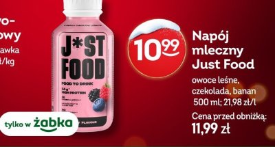 Napój mleczny Just Food owoce leśne, czekolada, banan promocja w Żabka