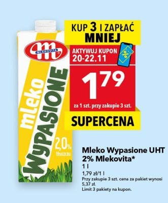 Mleko Wypasione UHT 2% Mlekovita 1l promocja w LEWIATAN