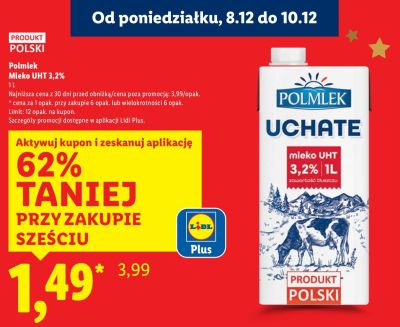 Mleko UHT 3,2% Polmlek promocja w Lidl