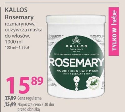 Maska KALLOS Rosemary rozmarynowa odżywcza do włosów promocja w Hebe