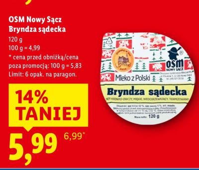 Bryndza sądecka OSM Nowy Sącz 120g promocja w Lidl