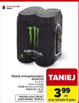 Napój energetyzujący Monster 4x0,5l różne rodzaje promocja w Carrefour Market