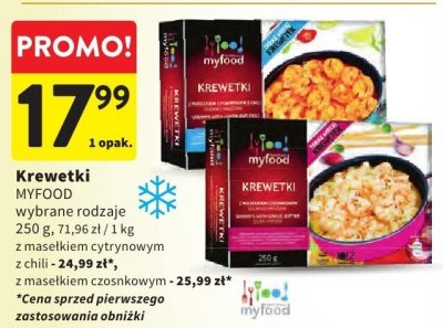 Krewetki MYFOOD wybrane rodzaje z masełkiem czosnkowym promocja w Intermarche