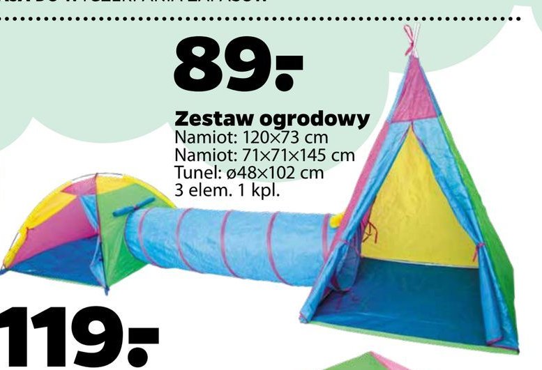 Zestaw ogrodowy: namiot 120 x 73 cm + namiot 71 x 71 x 145 cm + tunel 48 x 102 cm promocja