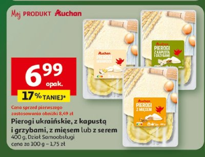 Pierogi ukraińskie z kapustą i grzybami, z mięsem lub z serem Auchan promocja w Auchan