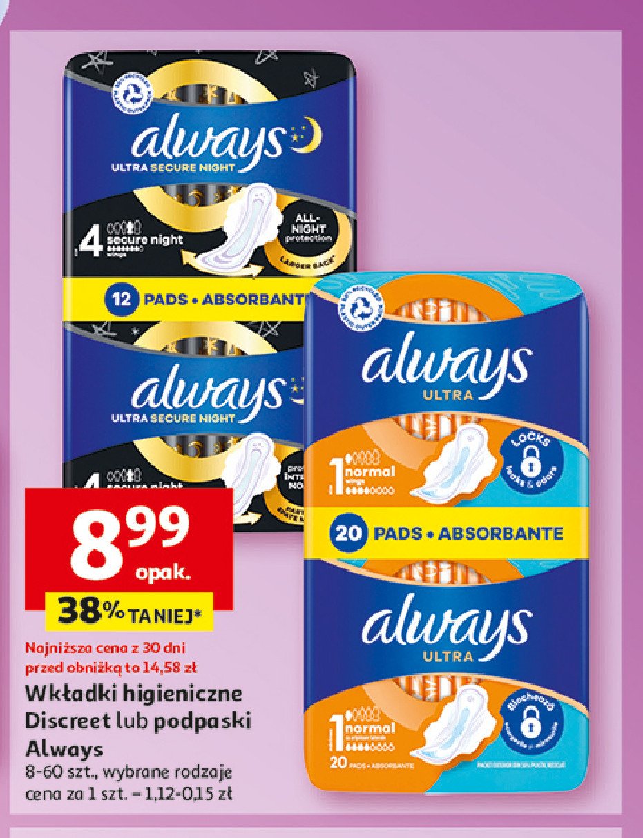 Podpaski secure Always ultra night promocja w Auchan