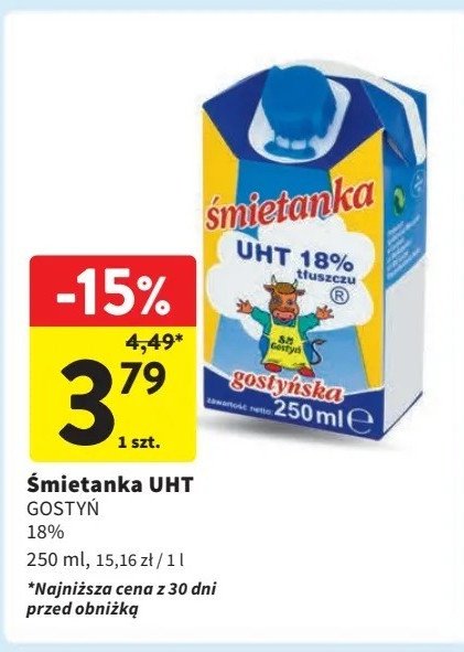 Śmietanka uht 18% Gostyń promocja