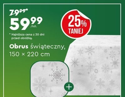 Obrus świąteczny, 150 × 220 cm - śnieżynki promocja w Biedronka