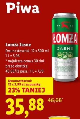Piwo Łomża Jasne promocja w Lidl
