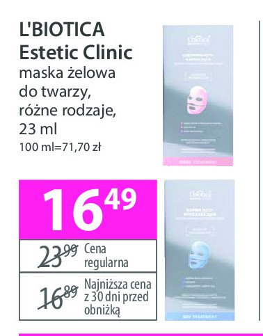 Maseczka hydrożelowa wygładzająco-normalizująca L'biotica estetic clinic promocja