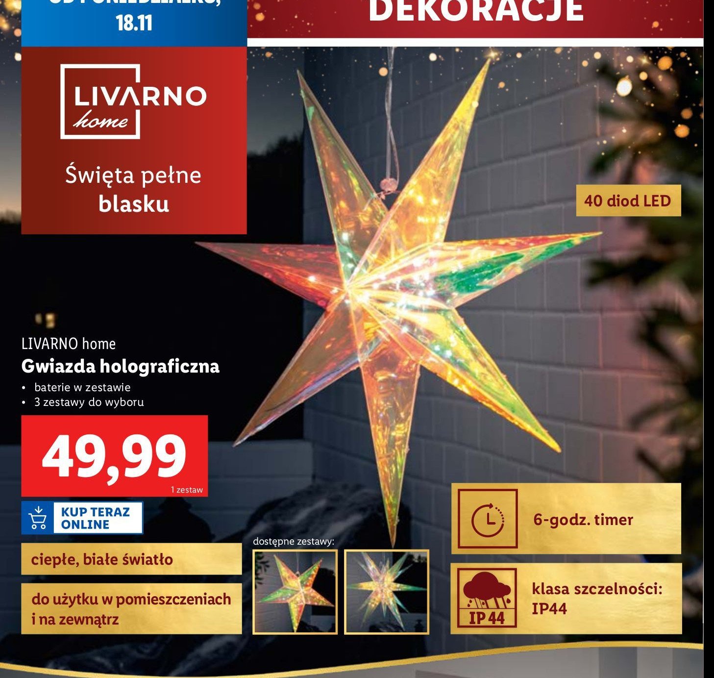 Gwiazda holograficzna 40 led LIVARNO HOME promocja w Lidl