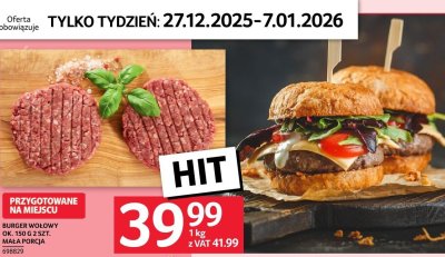 Burger wołowy przygotowany na miejscu ok. 150 g 2 szt. mała porcja promocja w Selgros